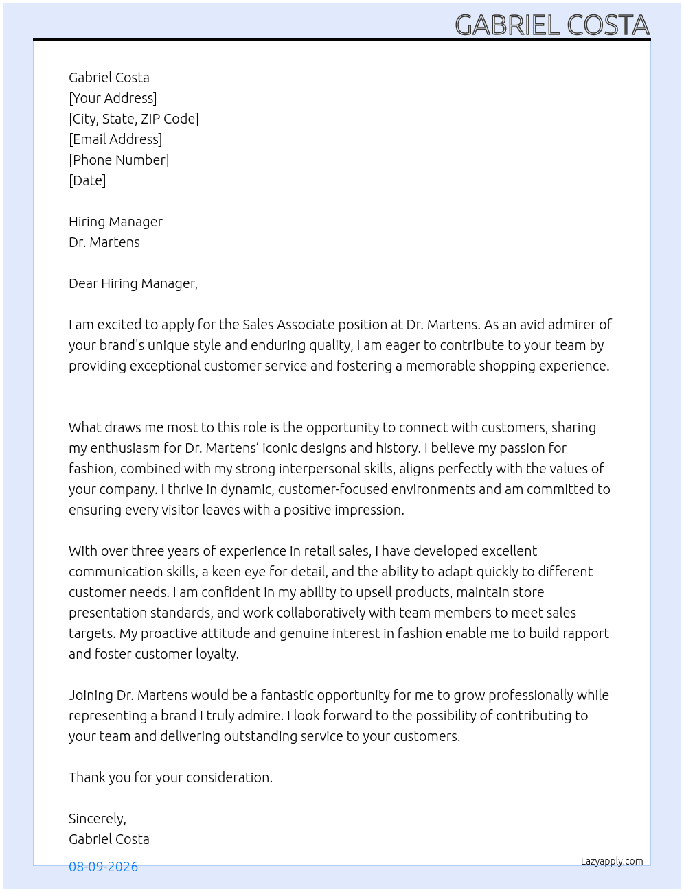 Cover letter for sales associate - LazyApply