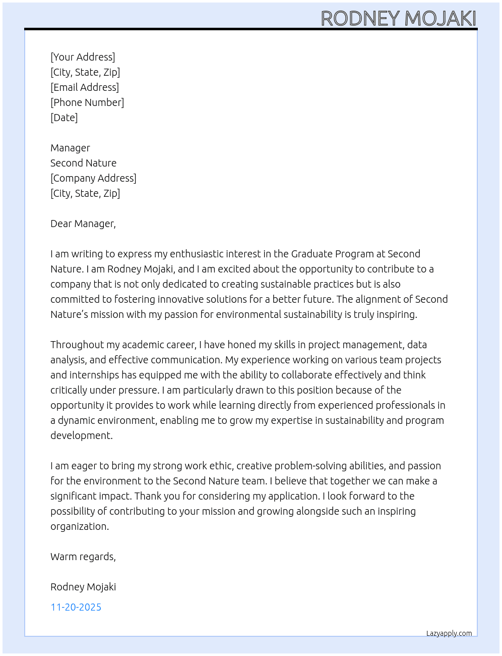 Cover letter for graduate program - LazyApply