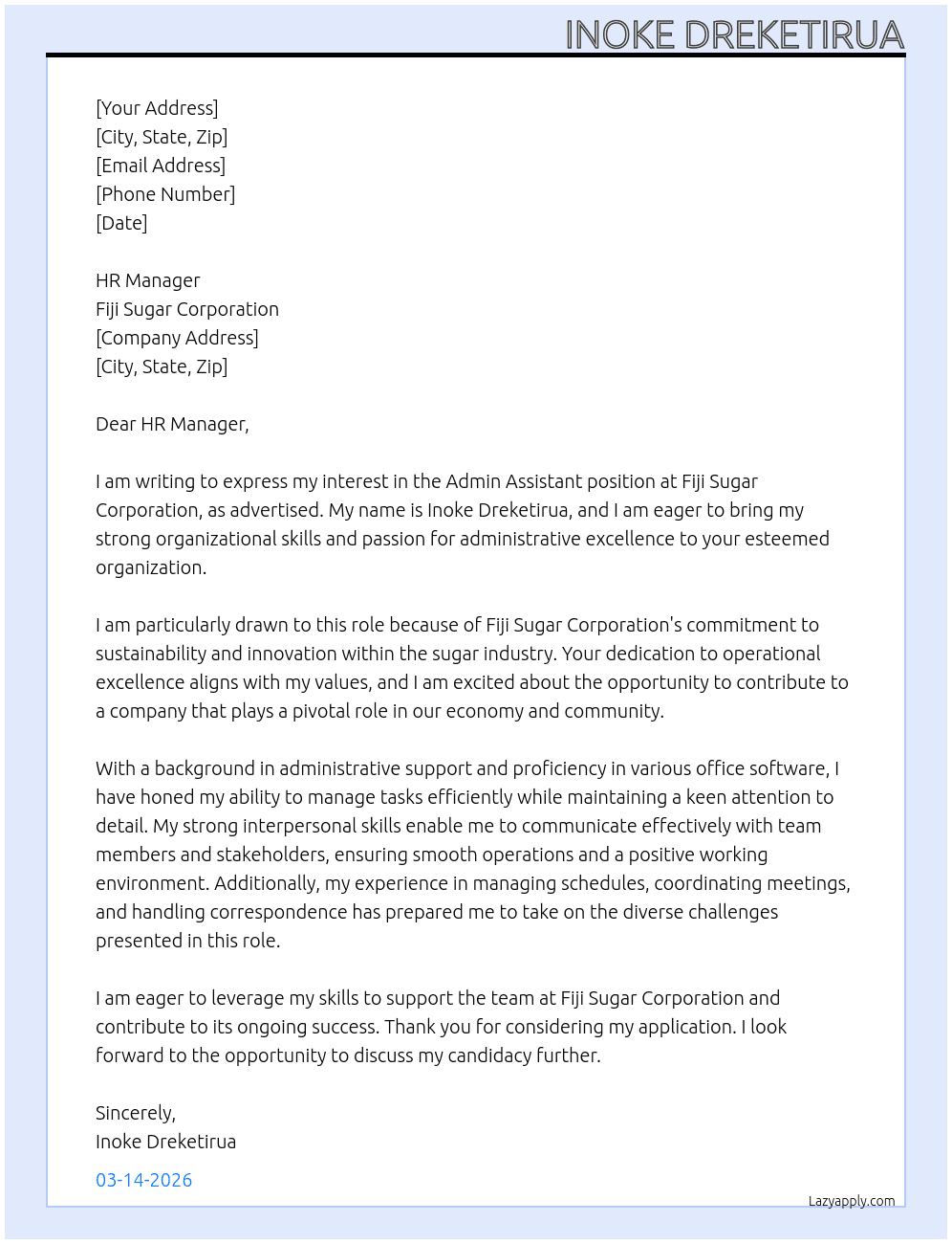 Cover letter for admin assistant - LazyApply