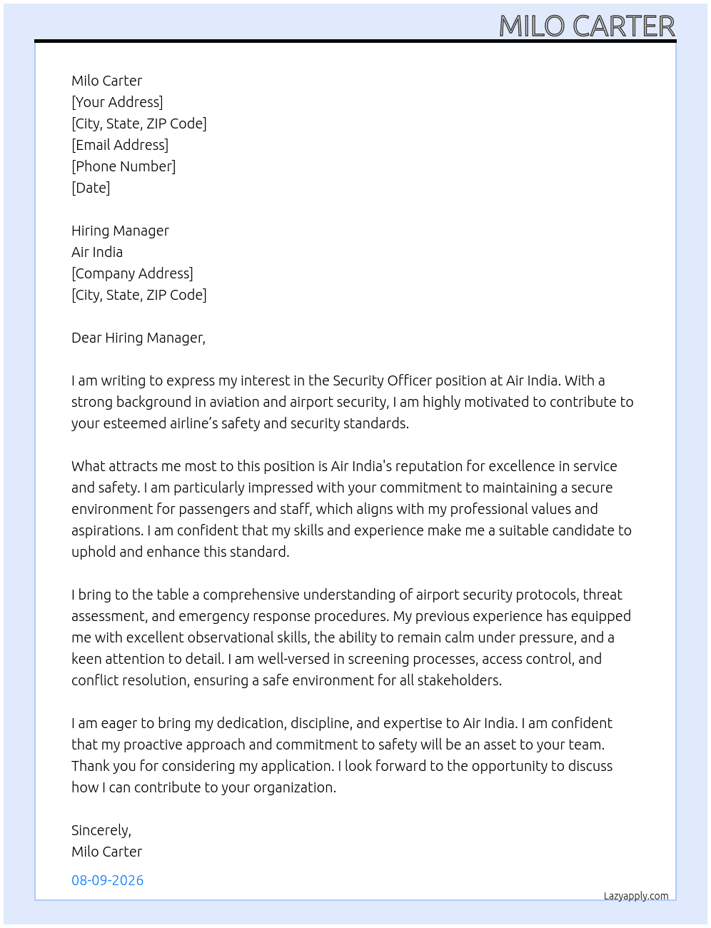 Cover letter for security officer - LazyApply