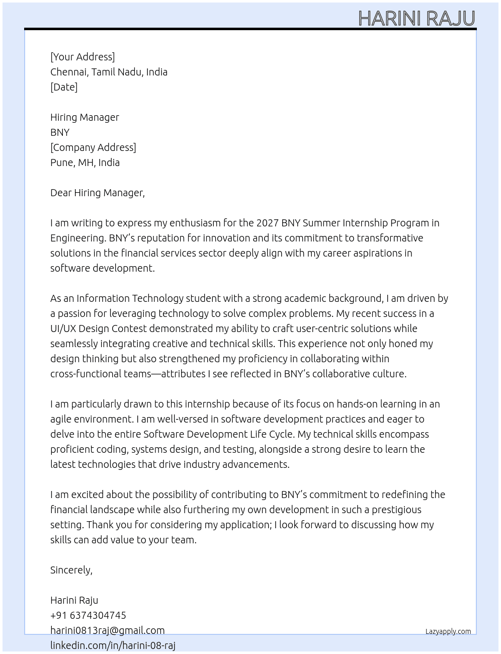 Cover letter for software developer - LazyApply