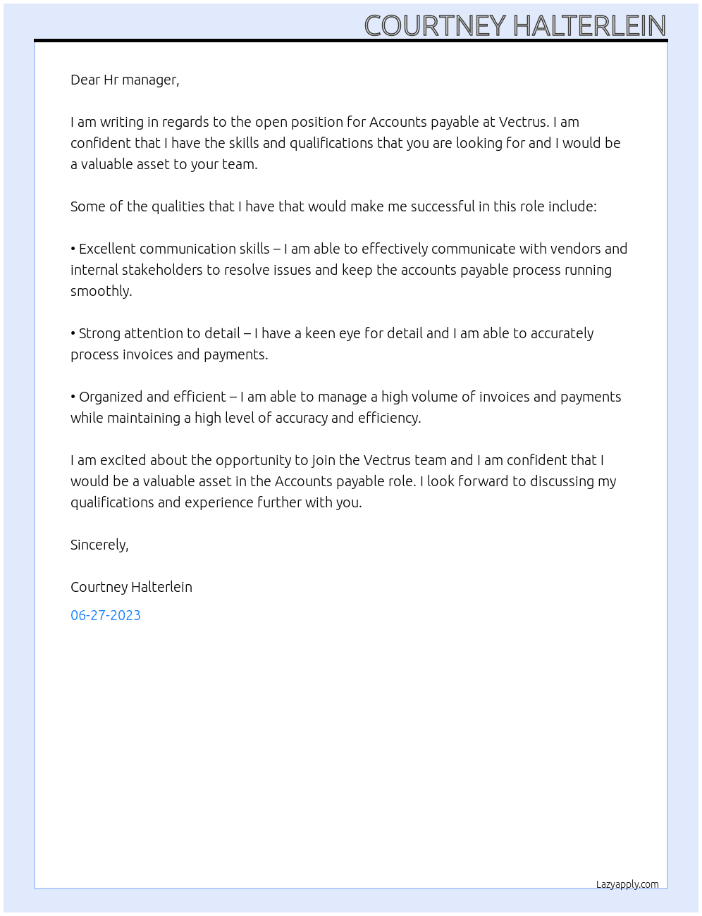 Accounts payable At Vectrus Cover Letter